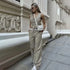 Women's Fashion Casual V-Neck Slim Fit Vest and Wide Leg Pants Set for Autumn Elegant Party Wear